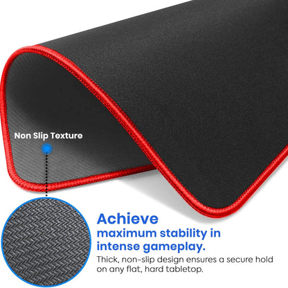 Storite 700x300x2mm Extended Gaming Mouse Pad - Non-Slip Rubber Base, Red Stitched Edges, Water-Resistant Surface - Black Visit the Storite Store