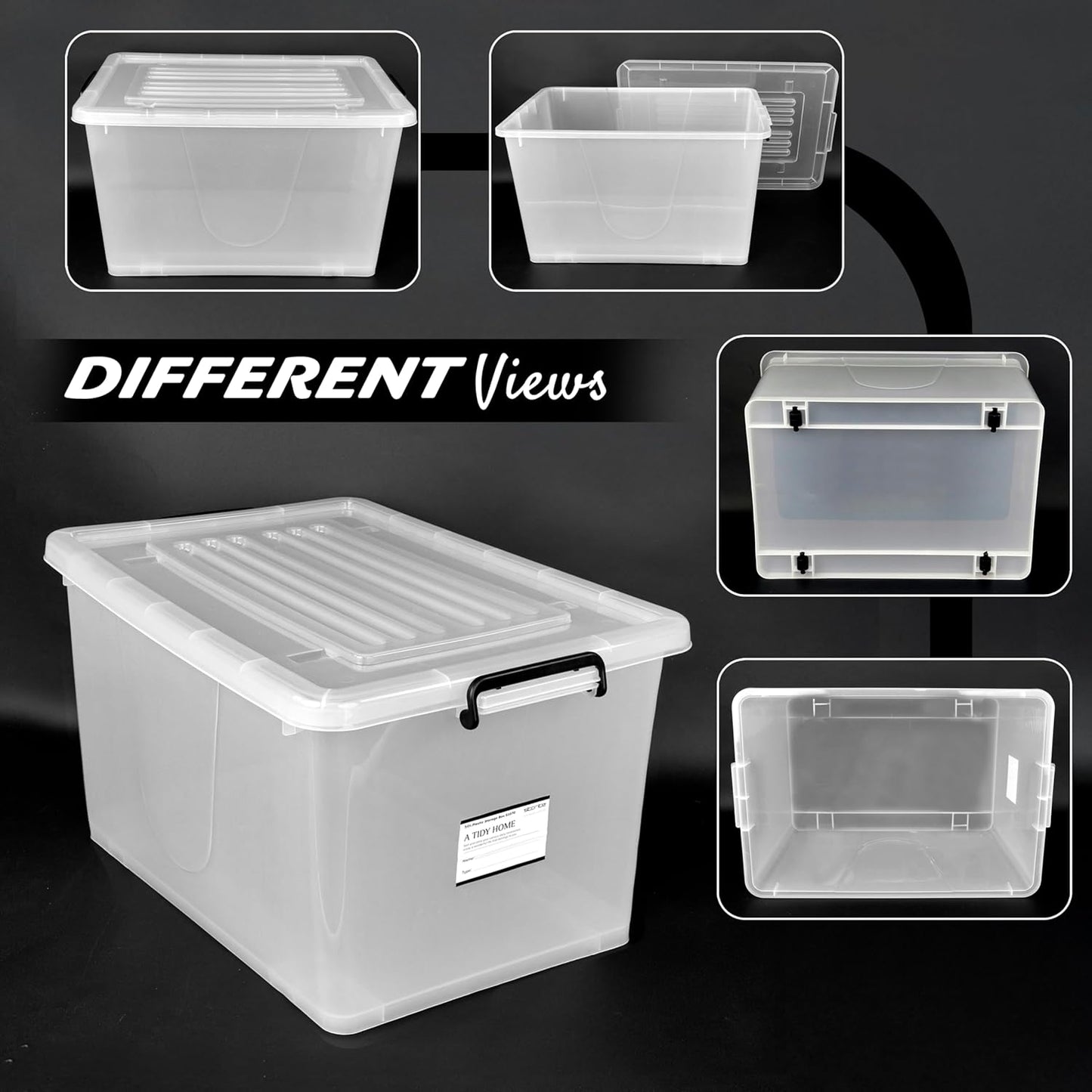 Storite 2 Pack 50 Ltr Multipurpose Plastic Storage Container Box With Small Rolling Wheels (Clear,Transparent),54 x 38 x 31 cm, Rectangular