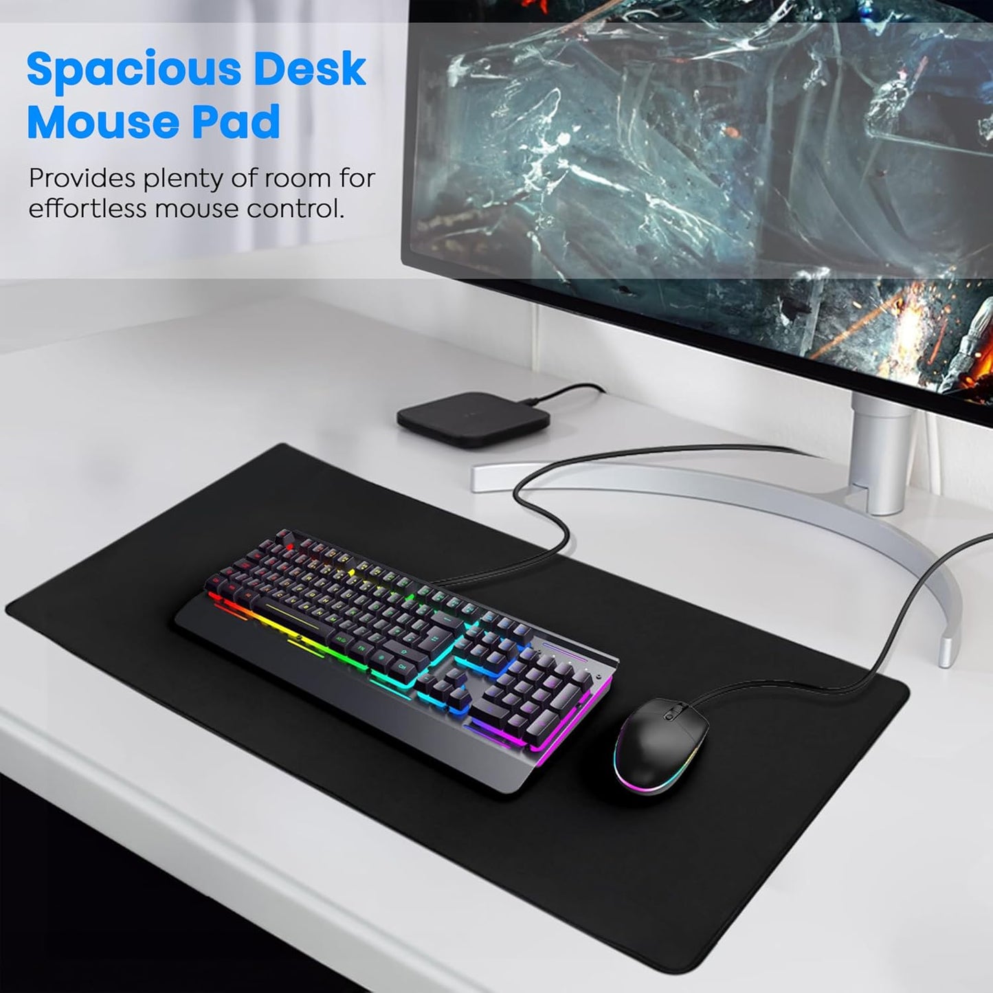 Storite 700x300x3mm Extended Gaming Mouse Pad - Non-Slip Rubber Base, Stitched Edges, Water-Resistant Surface - Black