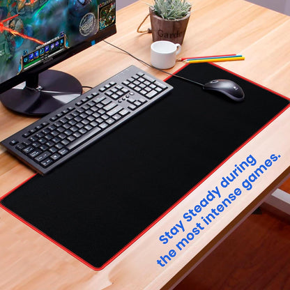 Storite 700x300x2mm Extended Gaming Mouse Pad - Non-Slip Rubber Base, Red Stitched Edges, Water-Resistant Surface - Black Visit the Storite Store
