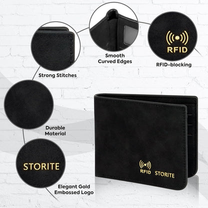 Storite Men's Wallet PU Leather RFID Blocking Money Wallet Zipper Coin Purse for Men (Black-21 x 9 x 2 cm)