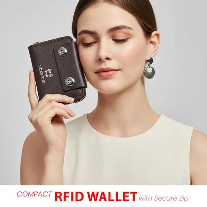 Storite 15 Slots RFID Blocking Card Holder Zipper Wallet | Leather Flip Flop Cover| Unisex Wallet (Brown)