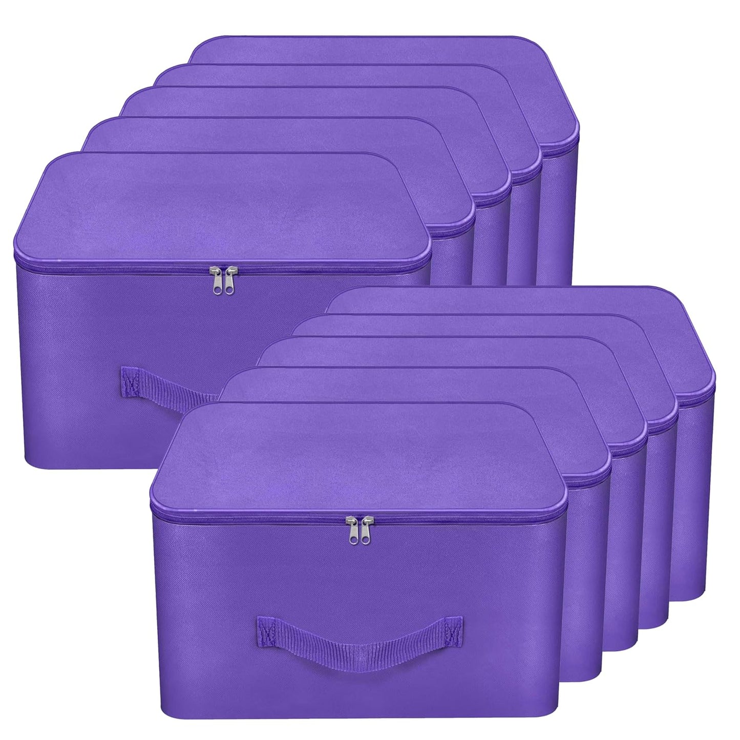 Storite 10 Pack Nylon Wardrobe Bag Underbed Moisture Proof Cloth Storage Organizer, Storage box for Clothes Saree Bags with Zippered Closure & Handle (Purple, 37x35x23 cm) Square