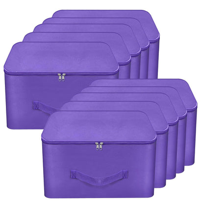 Storite 10 Pack Nylon Wardrobe Bag Underbed Moisture Proof Cloth Storage Organizer, Storage box for Clothes Saree Bags with Zippered Closure & Handle (Purple, 37x35x23 cm) Square