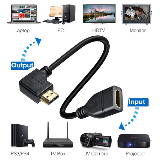 Storite 22cm High Speed Right Angle 90Degree HDMI Male to Female for Laptop/PC, LCD/LED TV