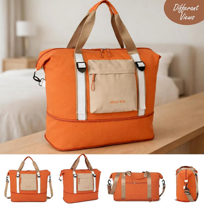 Storite Expandable Travel Duffle Bag for Women Lightweight Foldable Luggage Bag with Multi-Pocket Organizer Water Resistance Bag for Traveling, Gym Weekend Trips (Orange)