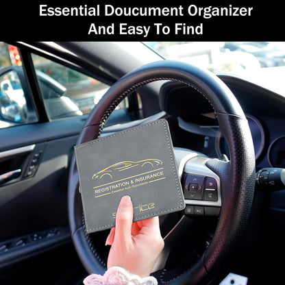 Storite Car Registration and Insurance Card Holder Leather Glove Box Organizer with Magnetic Closure for Driver's License and Essential Documents Interior Car Accessories (Grey-13.5 x 13.5 cm)