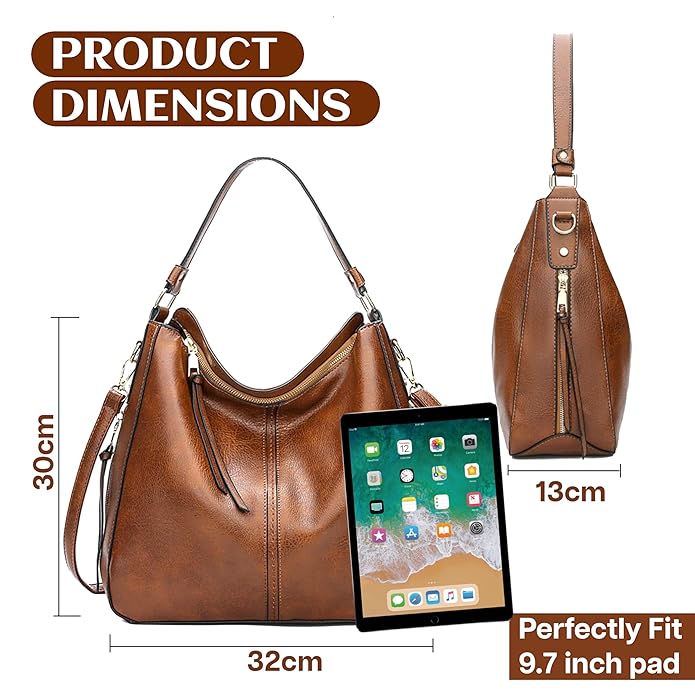 Storite Women's Faux Leather Shoulder Handbags Hobo Bag BigTote Bag for Office and College with Long Strap–,30x13x32cm