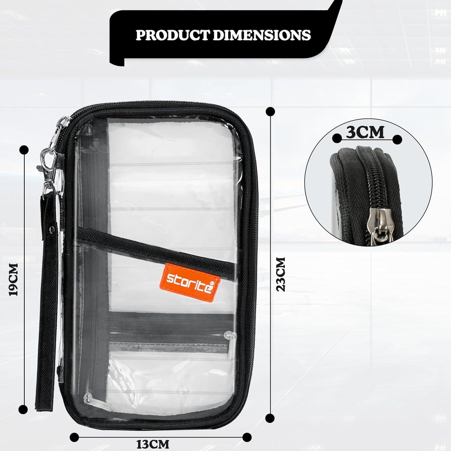 Storite Transparent Travel Family Passport Holder Wallet Document Organizer Travel Accessories for Credit Debit Card Boarding Pass with Removable Hand Strap for Men and Women (Black-23 x 3 x 13 Cm)