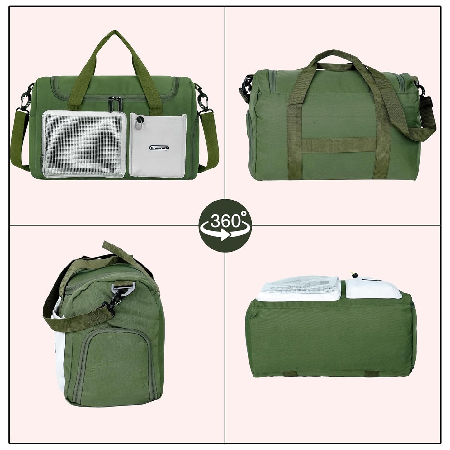 Storite 45cm Multipurpose Travel Duffle Bag for Women – Lightweight Nylon Weekender Overnight Bag with Mesh and Zipper Pockets, Shoe Compartment – Green (45 x 19 x 29 cm)