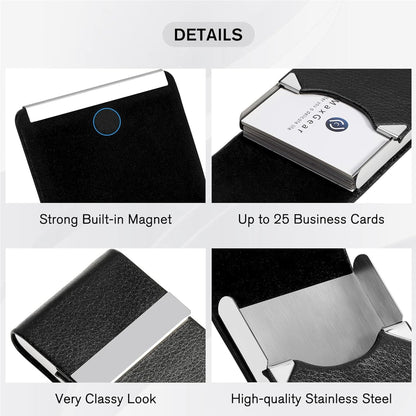 Storite Vertical Card Holder, PU Leather and Stainless Steel Credit Card Wallet, Business Card Holder for Men and Women (Black -9 x 1 x 6 Cm)