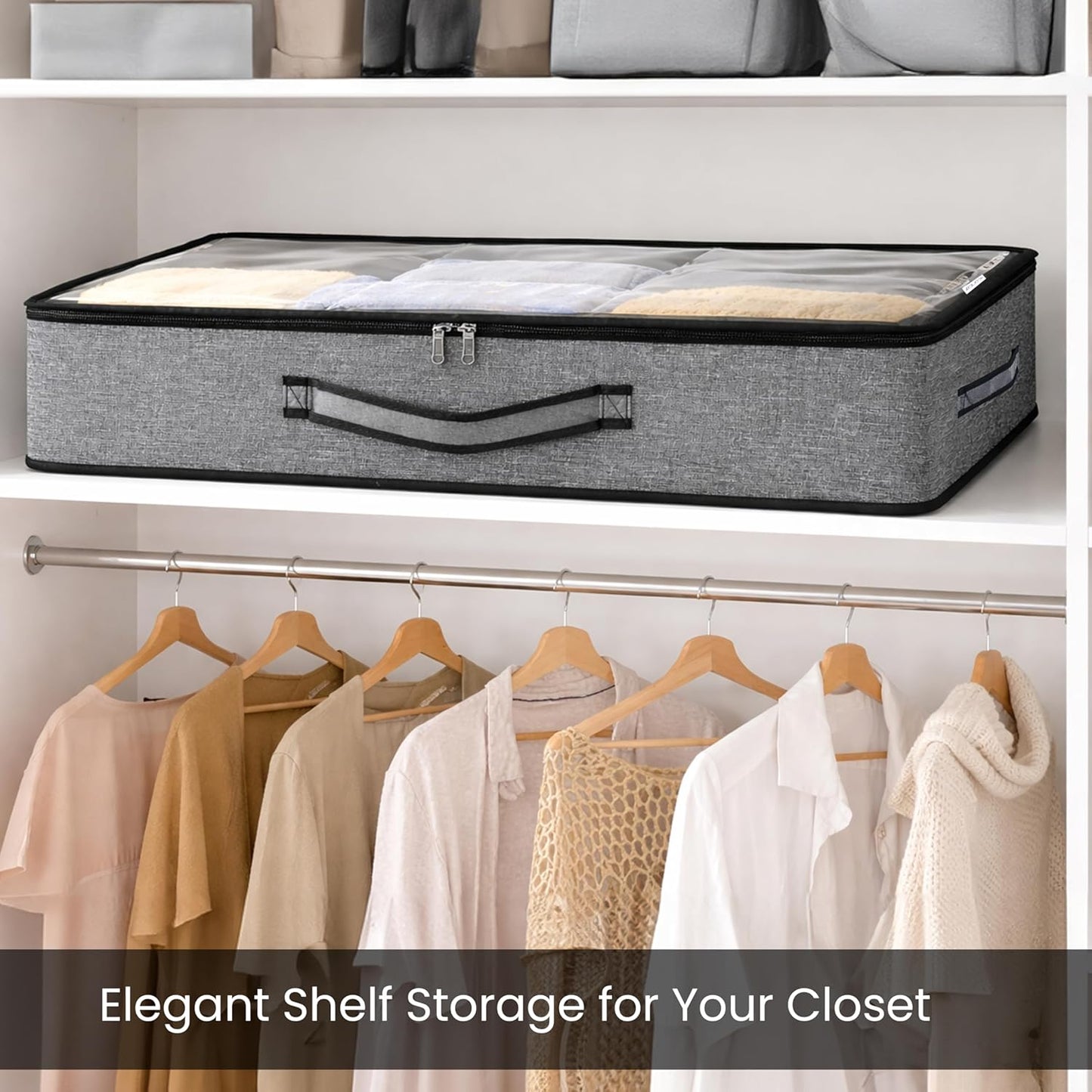 Storite Foldable Underbed Bag - Blankets Clothes Comforters Storage Bag Breathable Zippered Organizer for Bedroom with Clear Window and Handles