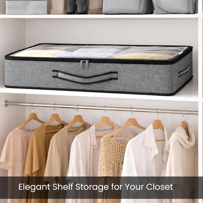 Storite Foldable Underbed Bag - Blankets Clothes Comforters Storage Bag Breathable Zippered Organizer for Bedroom with Clear Window and Handles