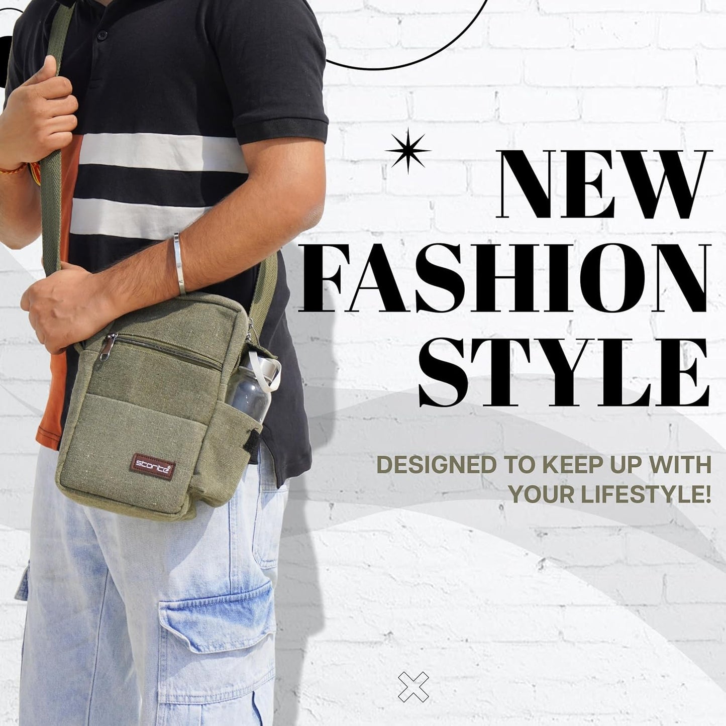 Storite Stylish Padded Canvas Small Sling Cross Body Travel Office One Side Shoulder Bag for Men Women (Green - 16 x 8 x 25.5 Cm)