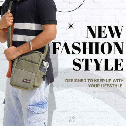 Storite Stylish Padded Canvas Small Sling Cross Body Travel Office One Side Shoulder Bag for Men Women (Green - 16 x 8 x 25.5 Cm)