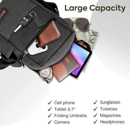 Storite Stylish Padded Canvas Small Sling Cross Body Travel Office One Side Shoulder Bag for Men Women (16 x 8 x 25.5 Cm) (Grey)