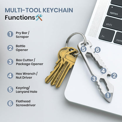 Storite Stainless Steel Multi Tool Keychain – 6-in-1 Compact EDC Tool with Bottle Opener, Screwdriver, Wrench, Cutter and Keyring for Travel, Camping, Outdoor and Everyday Use