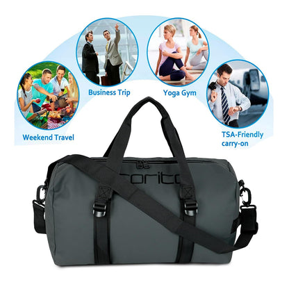 Storite Nylon 43 Cm Imported Multi Purpose Travel Duffle Bag for Women with Dry and Wet Pocket, Lightweight Waterproof Backpack Carry Luggage Bag (Grey, 43 x 20 x 24 cm)