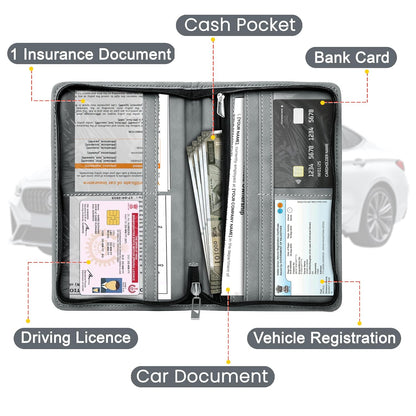 Storite Pu Leather Zipper Unique Car Registration and Insurance Card Holder, Vehicle License Document Glove Box Compartment Organizer for Men and Women - (Grey- 23 x 1 x 13.5cm)