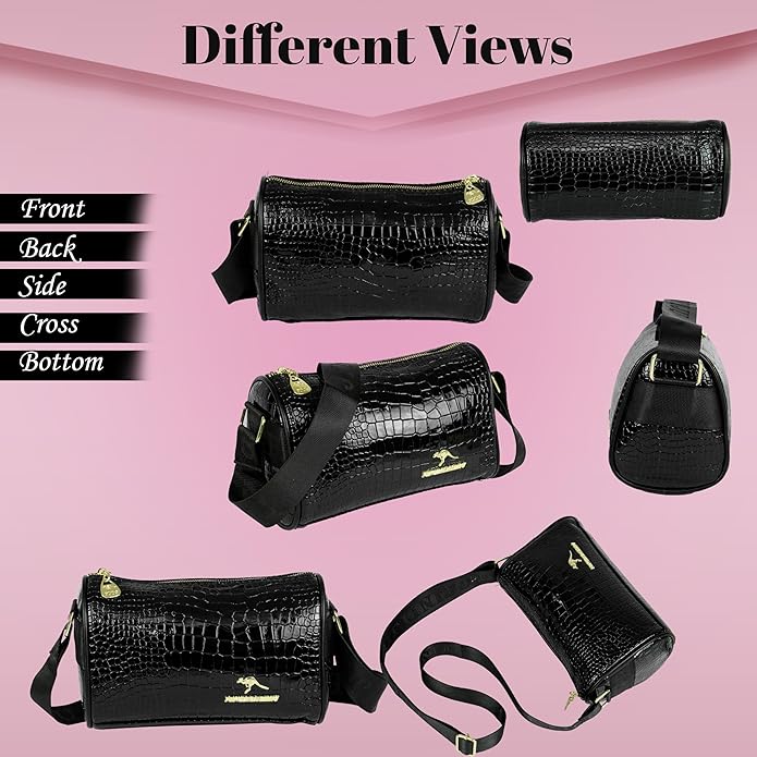 Storite Small PU Leather Women Tote Bag, CrocodileTexture fashionable & Party Sling Bag, Shoulder Crossbody Bag with Adjustable Strap-Black
