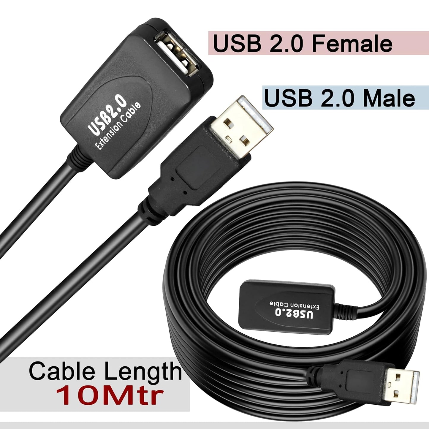 Storite 10 M Active USB 2.0 Male to Female Active Extension/Repeater Cable, Data Transfer Cord Compatible with Printer, Camera, Webcam - Black