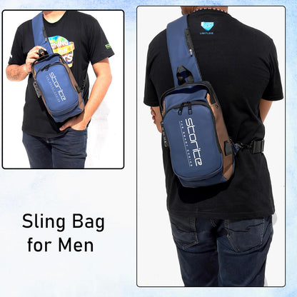 Storite Sling Bag for Men Stylish Crossbody Backpack for Men Women, Anti-Theft Water-resistant Chest Bag, Messenger Bags, Casual Side Shoulder Bag - Blue Brown