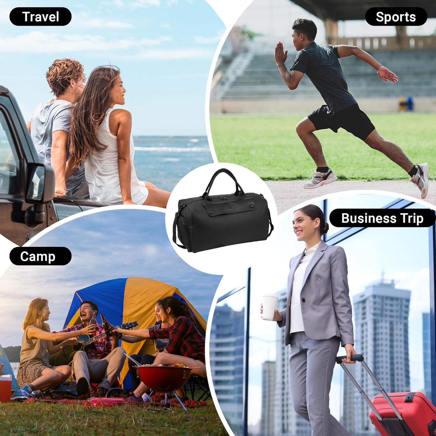 Storite Nylon 43 cm Travel Duffel Bag, Sports Gym Duffle Bag, Shoulder Handbag for Women, Outdoor Weekend Bag with Shoe and Wet Clothes Compartments (Black,43x23x19 cm)