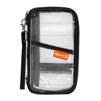 Storite Transparent Travel Family Passport Holder Wallet Document Organizer Travel Accessories for Credit Debit Card Boarding Pass with Removable Hand Strap for Men and Women (Black-23 x 3 x 13 Cm)