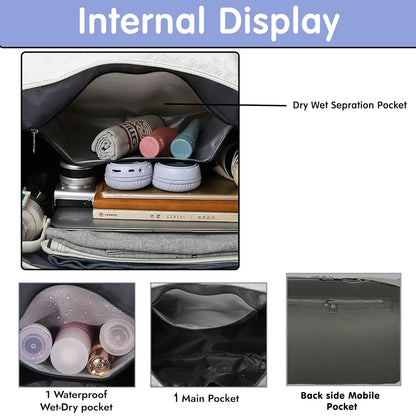 Storite Polyester 43 Cm Imported Multi Purpose Travel Duffle Bag for Women with Wet Pocket, Lightweight Waterproof Backpack Carry Luggage Bag with Shoe Compartment (ShinyGrey, 43 x 18.5 x 22 Cm)