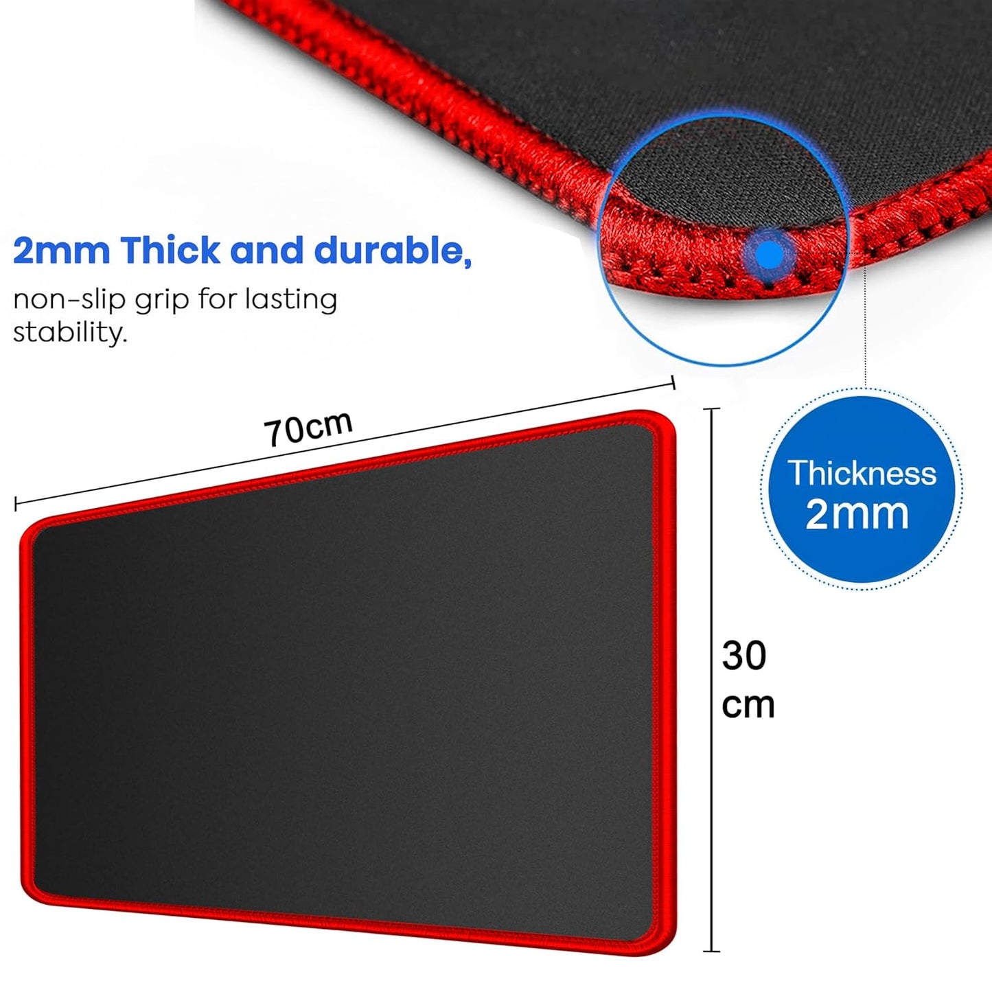 Storite 700x300x2mm Extended Gaming Mouse Pad - Non-Slip Rubber Base, Red Stitched Edges, Water-Resistant Surface - Black Visit the Storite Store