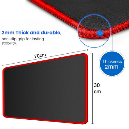 Storite 700x300x2mm Extended Gaming Mouse Pad - Non-Slip Rubber Base, Red Stitched Edges, Water-Resistant Surface - Black Visit the Storite Store