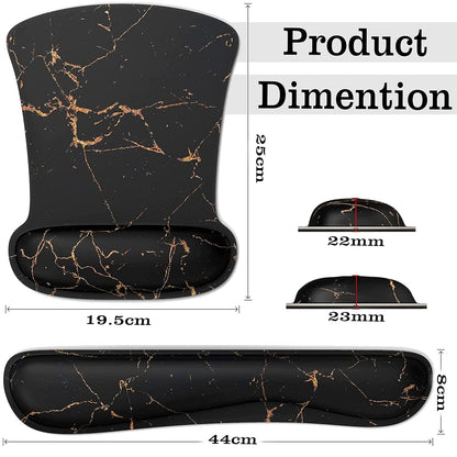 Storite 2in1 Mouse Pad with Wrist Support and Keyboard Wrist Rest Support with Non Slip Rubber Base Set for Computer Laptop Mac, Easy Typing & Pain Relief (Marble Black)