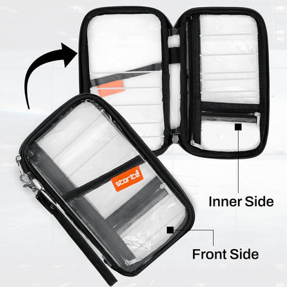 Storite Transparent Travel Family Passport Holder Wallet Document Organizer Travel Accessories for Credit Debit Card Boarding Pass with Removable Hand Strap for Men and Women (Black-23 x 3 x 13 Cm)