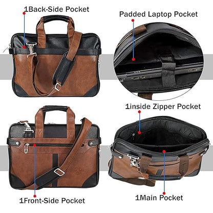 Storite Mystic Unisex Adult Men's Laptop Bag 15.6 inch Side Shoulder Briefcase Satchel Messenger Business Bags for Men & Women Front Pocket for Laptop Accessories (Brown)