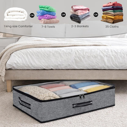 Storite Foldable Underbed Bag - Blankets Clothes Comforters Storage Bag Breathable Zippered Organizer for Bedroom with Clear Window and Handles