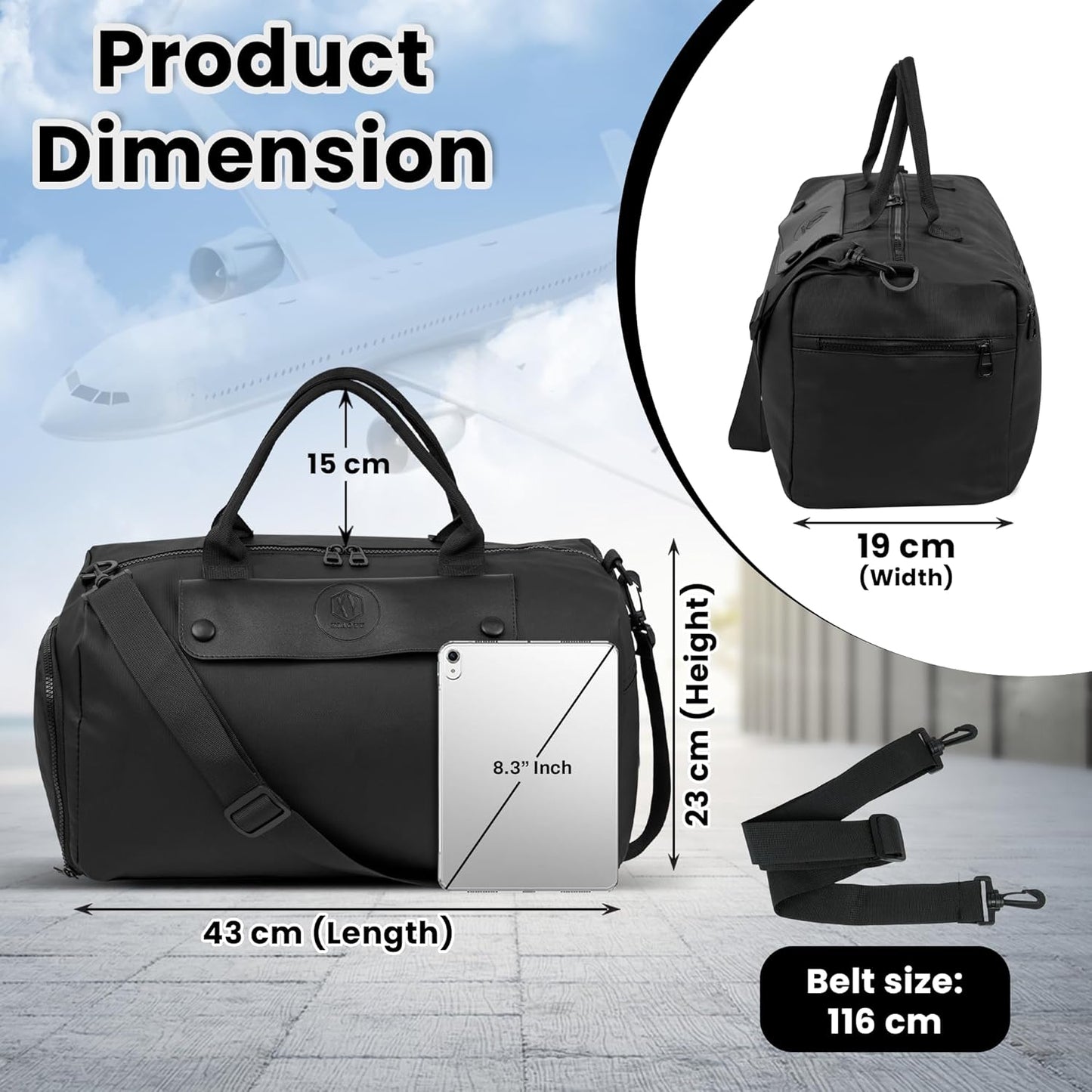 Storite Nylon 43 cm Travel Duffel Bag, Sports Gym Duffle Bag, Shoulder Handbag for Women, Outdoor Weekend Bag with Shoe and Wet Clothes Compartments (Black,43x23x19 cm)