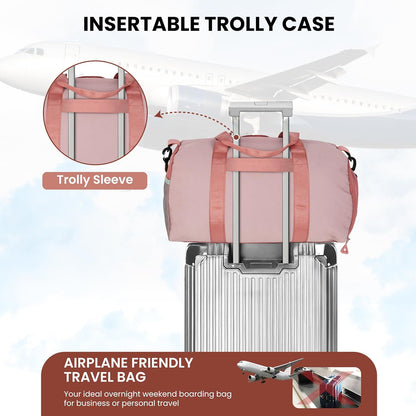 Storite Nylon 45 cm Travel Duffle Bag for Women with Luggage Trolley Sleeve Lightweight, Waterproof Luggage Bag with Shoe Compartment (Pink, 45 x 18 x 25 cm)