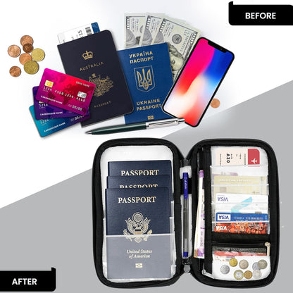 Storite Transparent Travel Family Passport Holder Wallet Document Organizer Travel Accessories for Credit Debit Card Boarding Pass with Removable Hand Strap for Men and Women (Black-23 x 3 x 13 Cm)