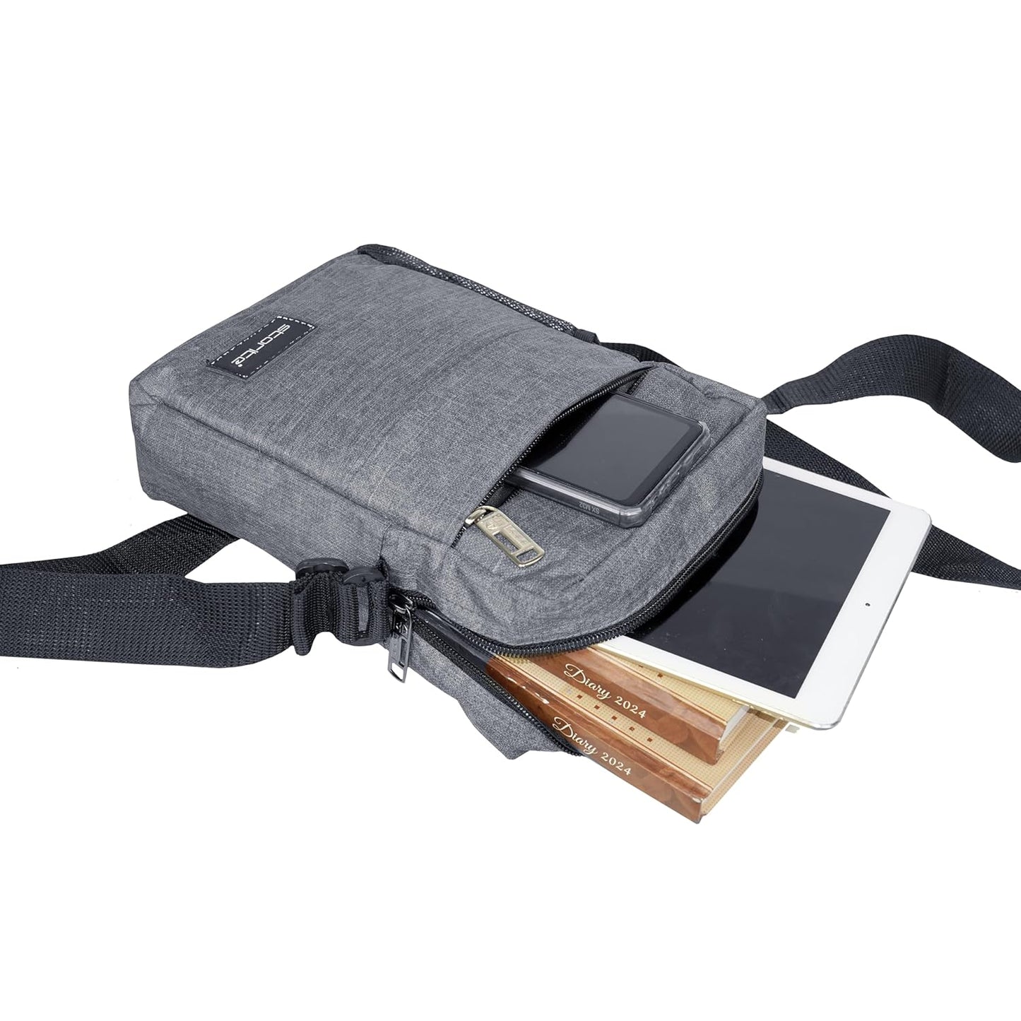 Storite Stylish Padded Small Nylon Sling Cross Body Travel Office Business Messenger One Side Shoulder Bag for Men Women - Grey (25 x 16 x 8 Cm)