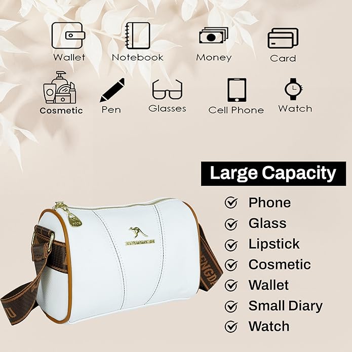 Storite Small Leathe Crossbody Tote Handbag for Women – Stylish, Spacious & Versatile with Adjustable Strap and Zip Closure, Perfect for Work & Travel - White