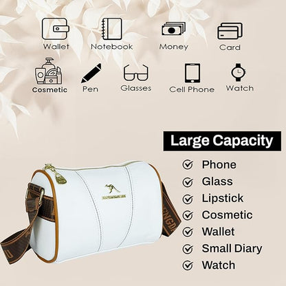 Storite Small Leathe Crossbody Tote Handbag for Women – Stylish, Spacious & Versatile with Adjustable Strap and Zip Closure, Perfect for Work & Travel - White