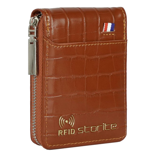 Storite RFID PU Leather 9 Slot Vertical Credit Debit Card Holder Money Wallet Zipper Coin Purse for Men Women (Brown-11.5Cm X 2Cm X 8 Cm)