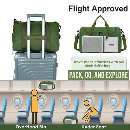 Storite 45cm Multipurpose Travel Duffle Bag for Women – Lightweight Nylon Weekender Overnight Bag with Mesh and Zipper Pockets, Shoe Compartment – Green (45 x 19 x 29 cm)