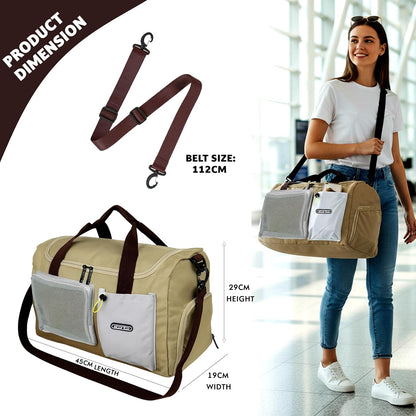 Storite 45cm Multipurpose Travel Duffle Bag for Women – Lightweight Nylon Weekender Overnight Bag with Mesh and Zipper Pockets, Shoe Compartment – Beige (45 x 19 x 29 cm)