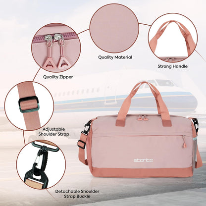 Storite Nylon 45 cm Travel Duffle Bag for Women with Luggage Trolley Sleeve Lightweight, Waterproof Luggage Bag with Shoe Compartment (Pink, 45 x 18 x 25 cm)