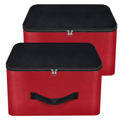 Storite 2 Pack Nylon Underbed Moisture Proof Wardrobe Organizer Storage Bag for Clothes With Zipper Closure and Handle Square - (Red & Black, 38.1x25.4x35 cm)