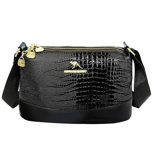 Storite Small PU Leather Women Tote Bag, Glossy Texture Fashionable & Party Sling Bag, Pillow Shoulder Crossbody Bag with Adjustable Strap-Black