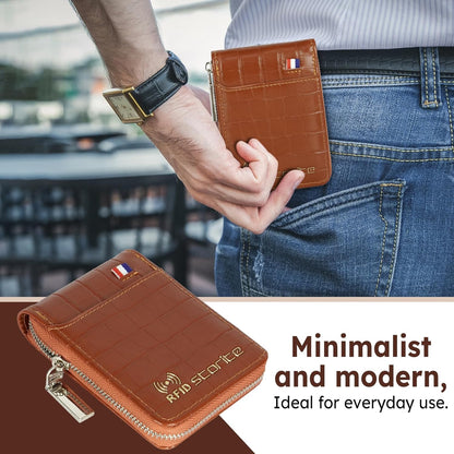Storite RFID PU Leather 9 Slot Vertical Credit Debit Card Holder Money Wallet Zipper Coin Purse for Men Women (Brown-11.5Cm X 2Cm X 8 Cm)