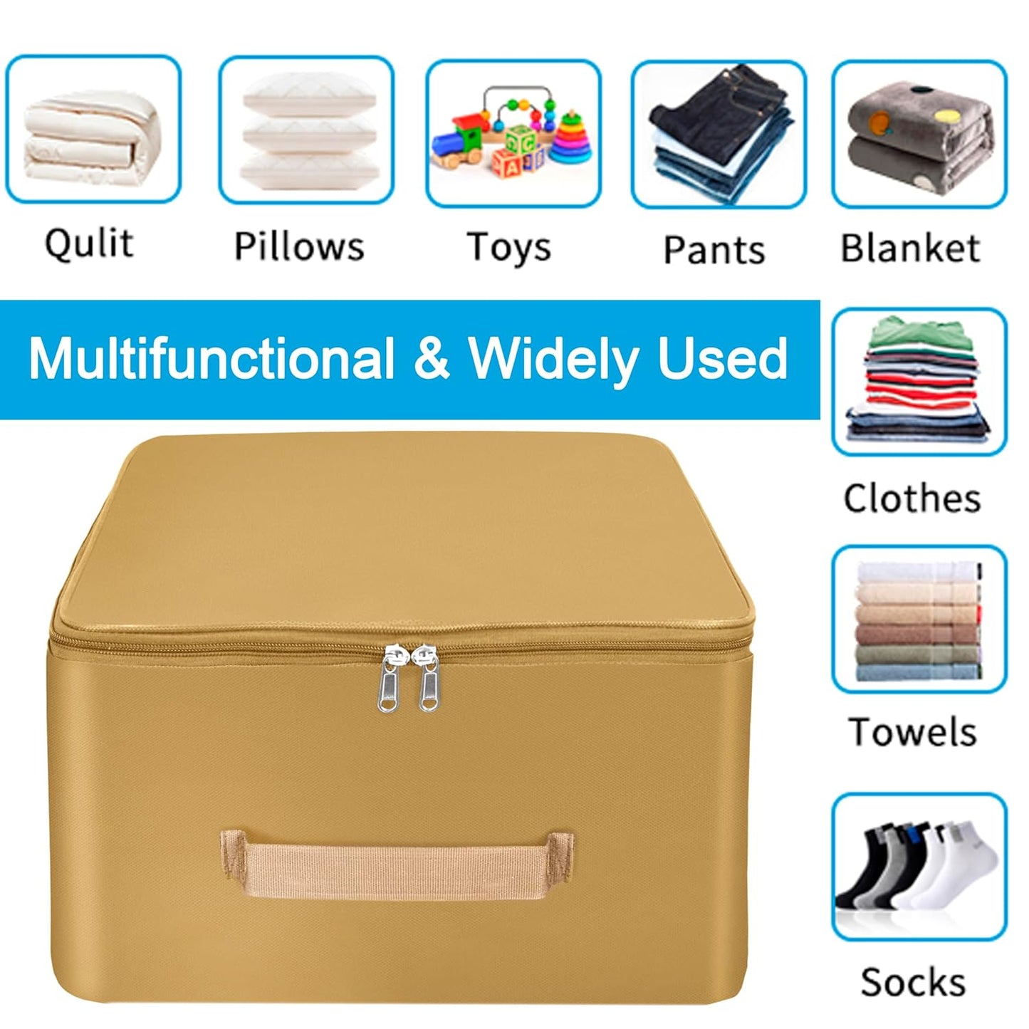 Storite 5 Pack Nylon Wardrobe Bag Underbed Moisture Proof Cloth Storage Organizer, Storage box for Clothes Saree Bags with Zippered Closure & Handle (Mustard, 38x35.5x24 cm) Square Visit the Storite Store