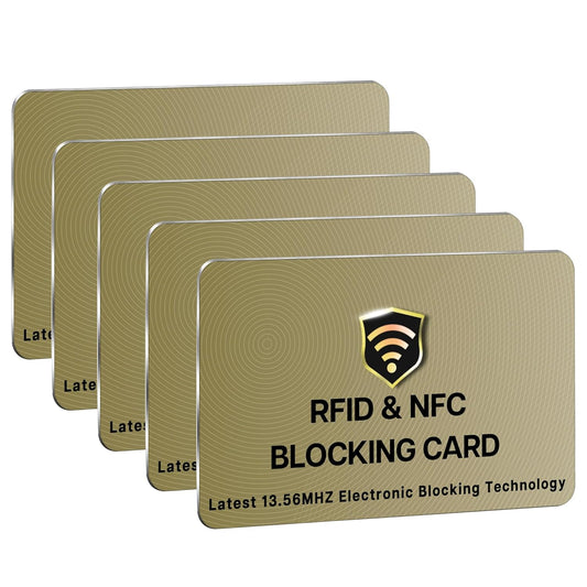 Storite RFID Cards, 5 Pack One Card Protects Entire Wallet Purse for Men & Women, NFC Contactless Bank Debit Credit Card Protector ID ATM Guard Card – Golden